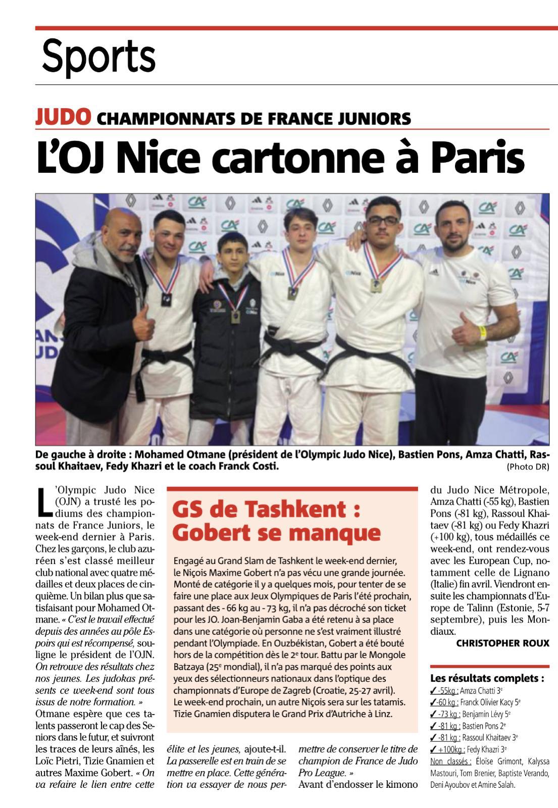 L’OJ Nice brille aux Championnats de France Juniors de Judo
